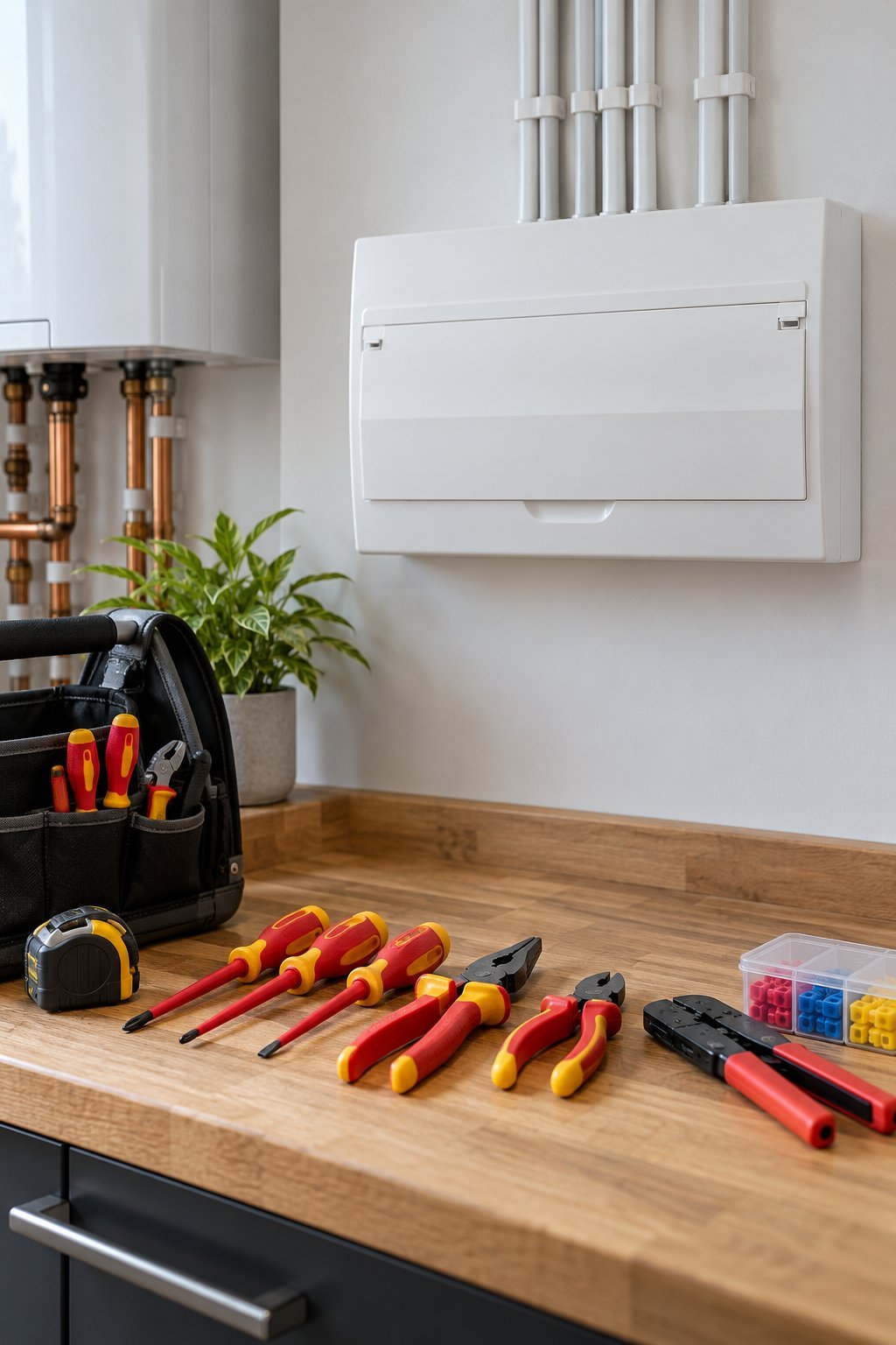 Illustrative image of electrical tools in a domestic utility room